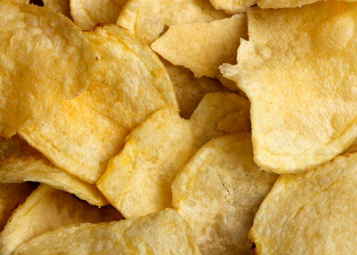 A close-up of classic potato chips.